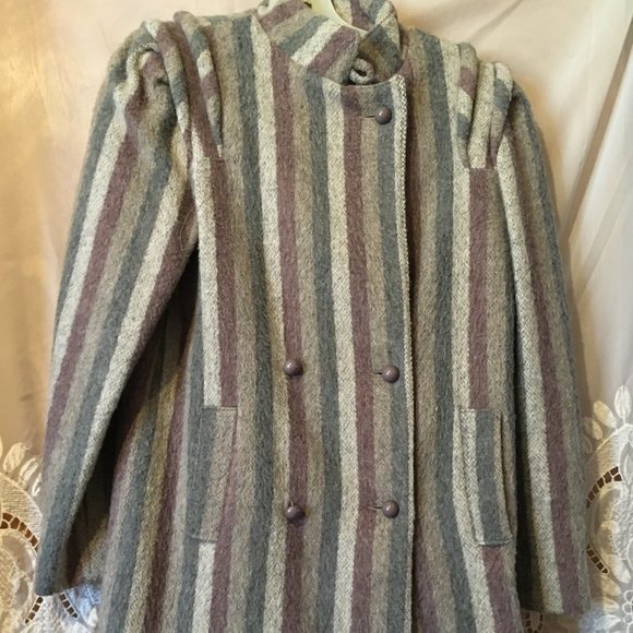 Jackets & Blazers - Vintage Grey, burgundy Stripe Coat
